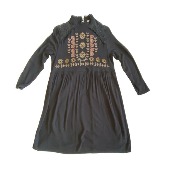 XHILARATION Embroidered Lace Long Sleeve Black Boho Midi Goth Dress XL EUC - Picture 3 of 15